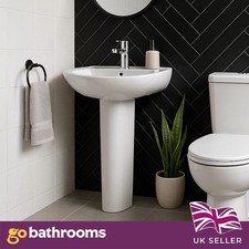 Bathroom Basin Sink & Full Pedestal White Ceramic Wash Basin Cloakroom Modern