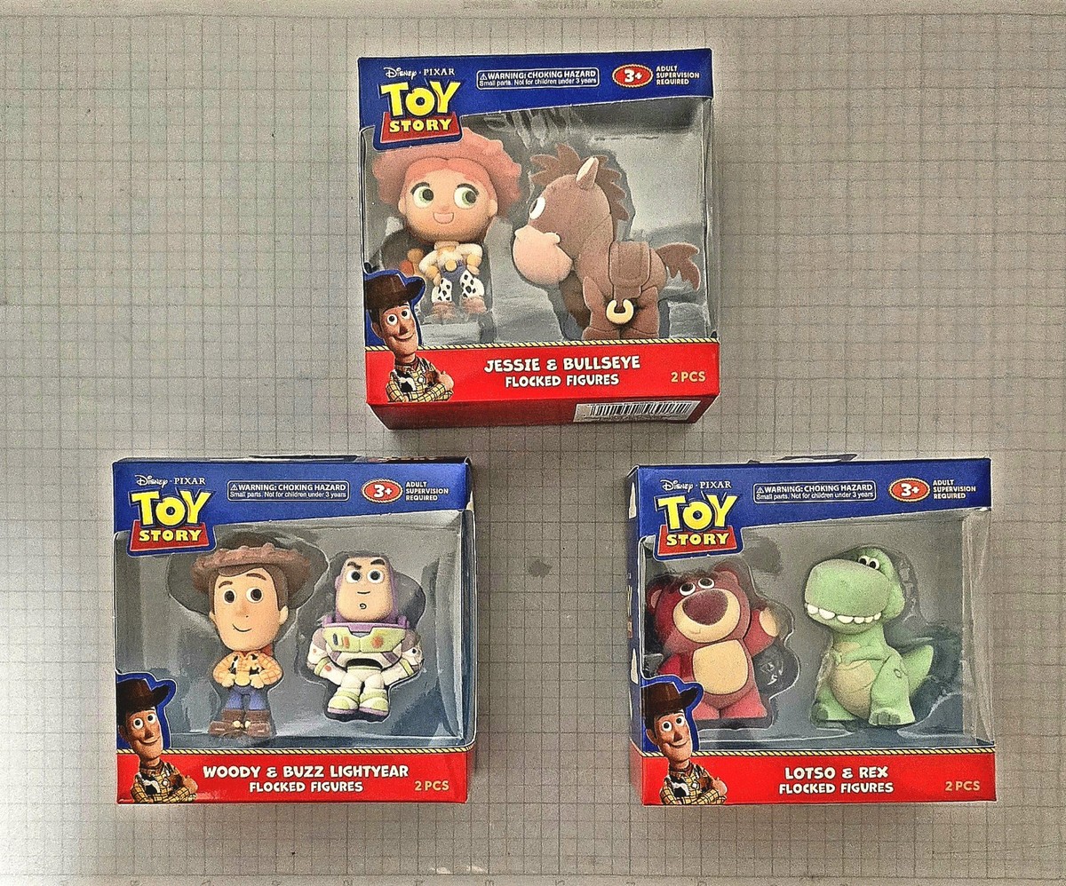 Disney Toy Story 3 Pk Flocked Figures Woody Buzz Lotso Rex Jessie