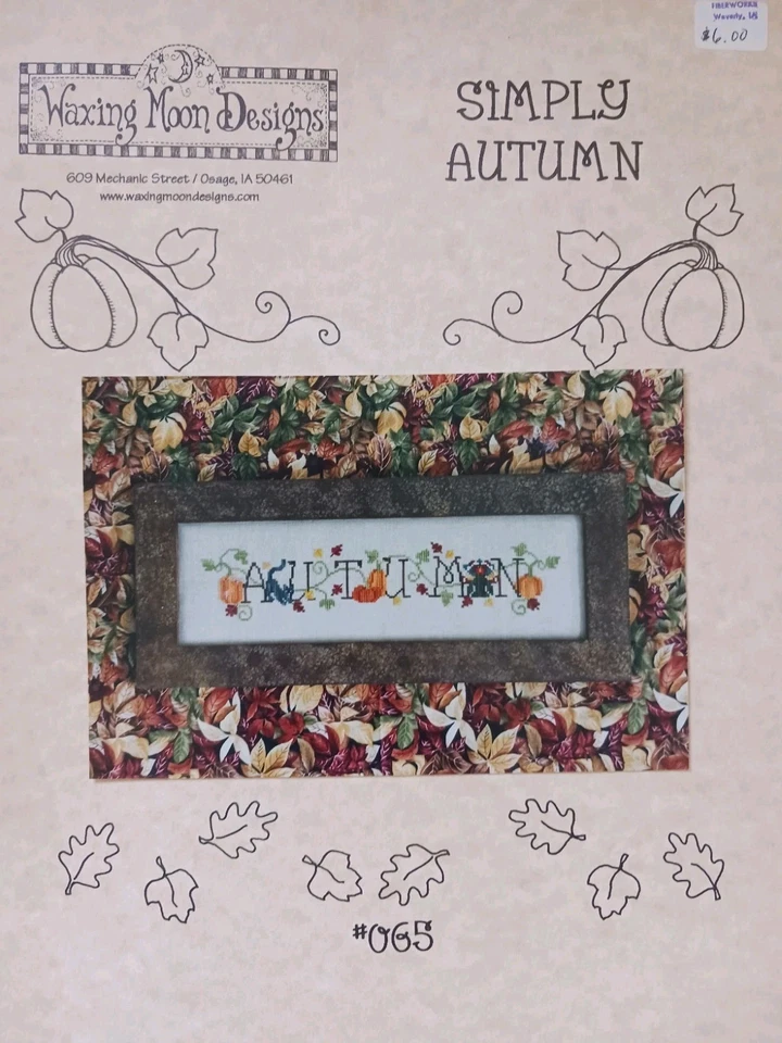 Simply Autumn Sampler Cross Stitch Pattern Chart & Tan Linen Waxing Moon Designs - Image 2 of 4