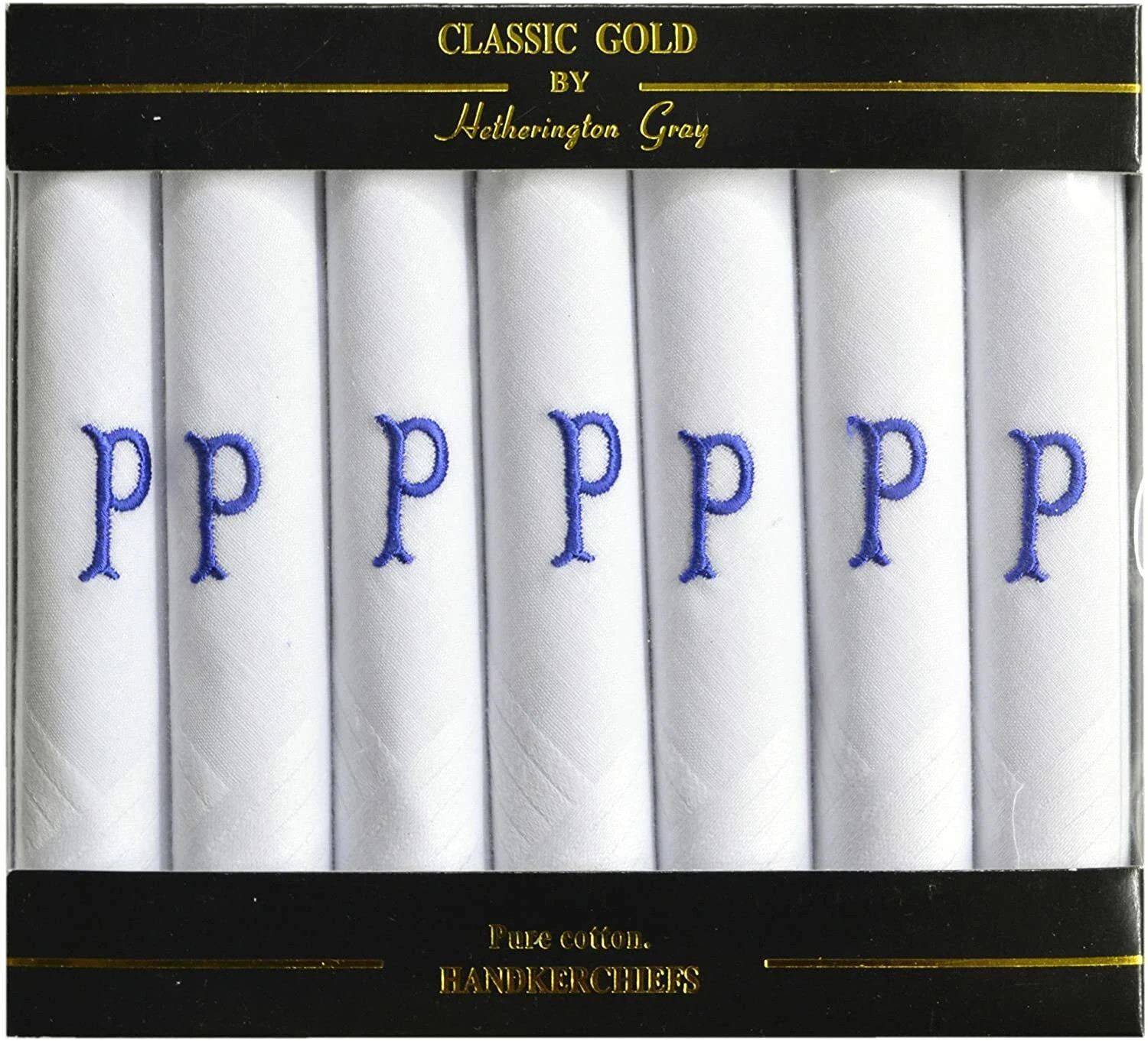7 Pack Mens 100% Cotton White Handkerchiefs Embroidered Initial P Letter Name
