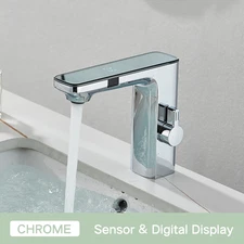 Touchless Sensor Basin Faucet Smart Digital Display Bathroom Sink Faucets Grey B