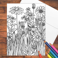 Wild Flowers Adult Coloring Cards: 5x7 DIY Greeting Card Set with Envelopes
