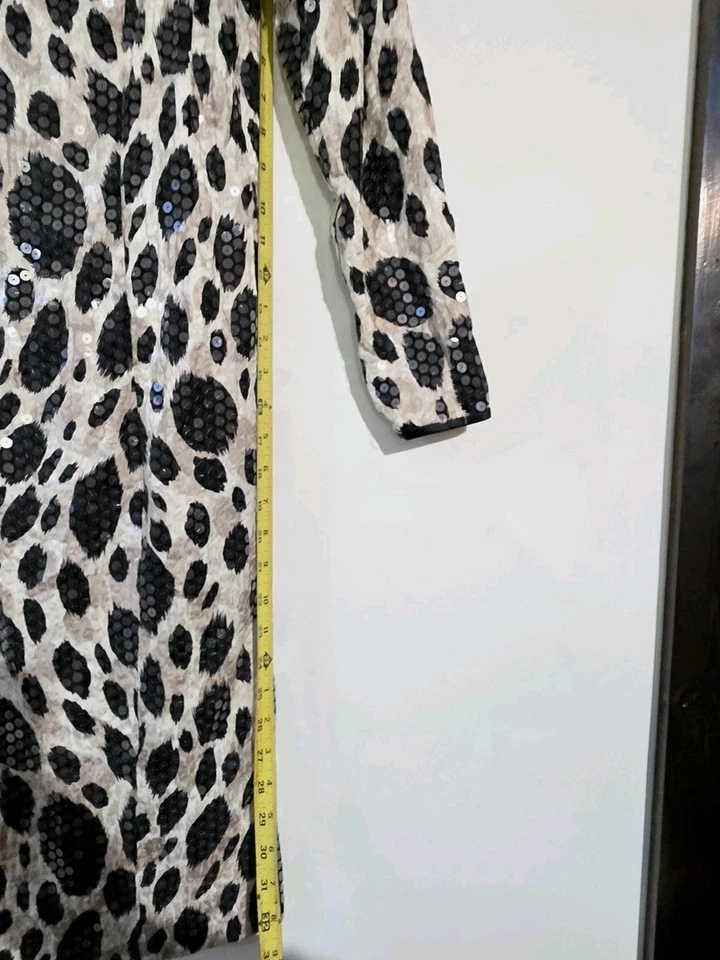 Vtg 80s Anne Crimmins For Umi Long Sleeve Dress Size 8 100% Silk Leapord Sequin - Image 3 of 4