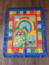 Vintage Multicolor Rainbow Patchwork Crib Quilt Quilted Nursery Blanket