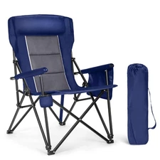 Camping Chair Oversized High Back Portable W/Cup Holder Carry Bag Chair, Blue
