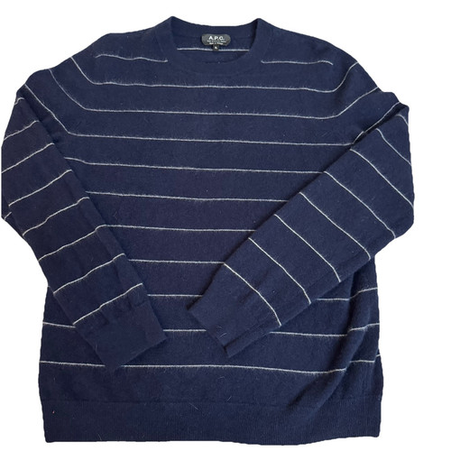 A.P.C. Rue Madame Paris Men’s Blue And White Striped Cashmere Sweater Large