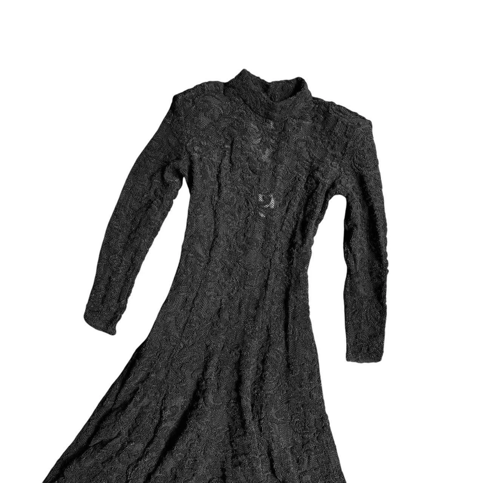 90s romantic Victorian goth black lace long sleeve maxi dress S - Image 2 of 4