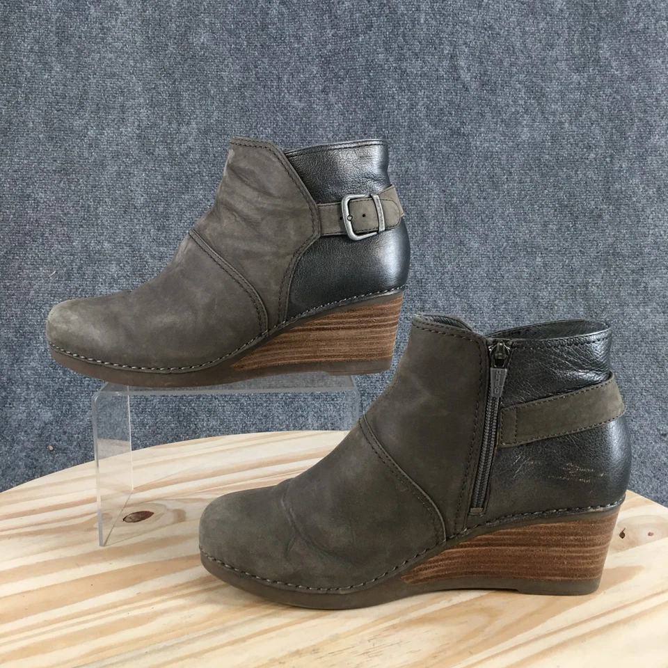Dansko Boots Womens 41 Shirley Ankle Bootie Gray Leather Wedge Heels 1252941200 - Image 2 of 4