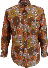 Mens 70s Mens Copper and Brown Psychedelic Floral Shirt