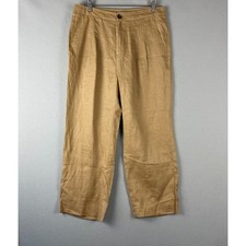 Banana Republic Linen Wide Leg Pant Women 12 Short 12S Latte Tan Pleated Classic