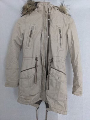 Bershka Premium Collection Anorak Coat Ladies 6-8 UK Beige Fur Fleece Winter