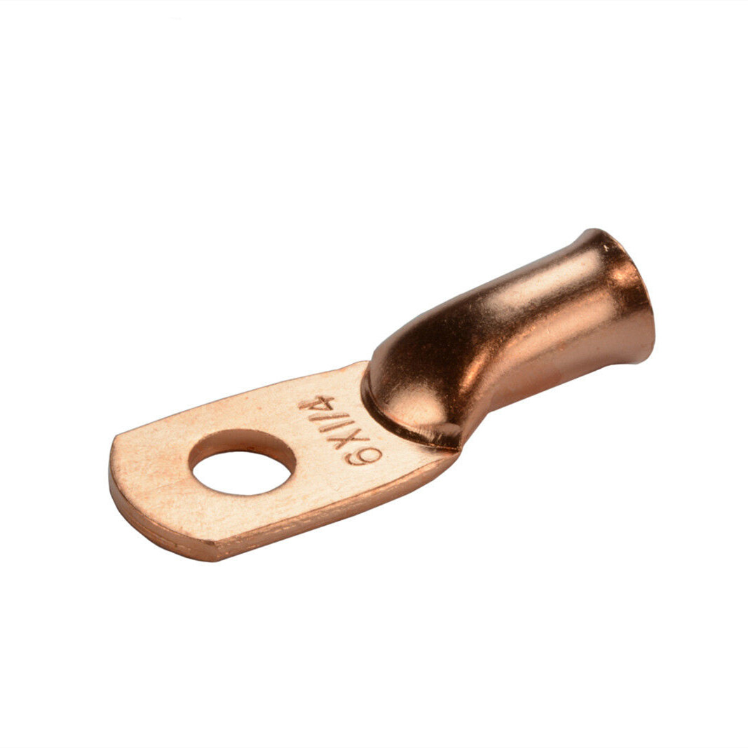 50-Pack 6 AWG Bare Copper Ring Terminals - 5/16" Hole, Uninsulated Lugs For Heavy Gauge Wire