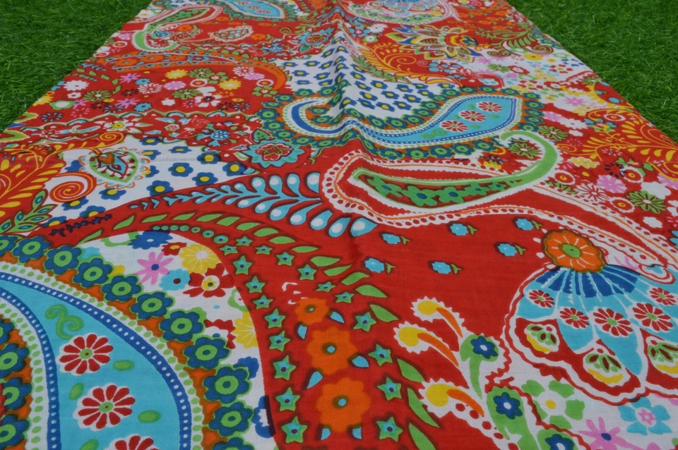 Hermosa tela de costura artesanal de gasa naranja con estampado de bloques de algodón indio de 5 yardas Foto 4 de 4