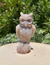 Beautiful Plume Flower Agate Owl Carving *Manifest *Growth *Protection