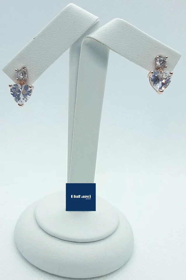 Orecchino Donna in argento 925 ramato cuore con zircone bianco - Immagine 2 di 4