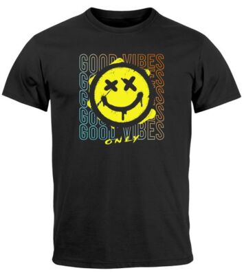 Herren T-Shirt Smiling Face Good Vibes Print Aufdruck Bedruckt Teachwear