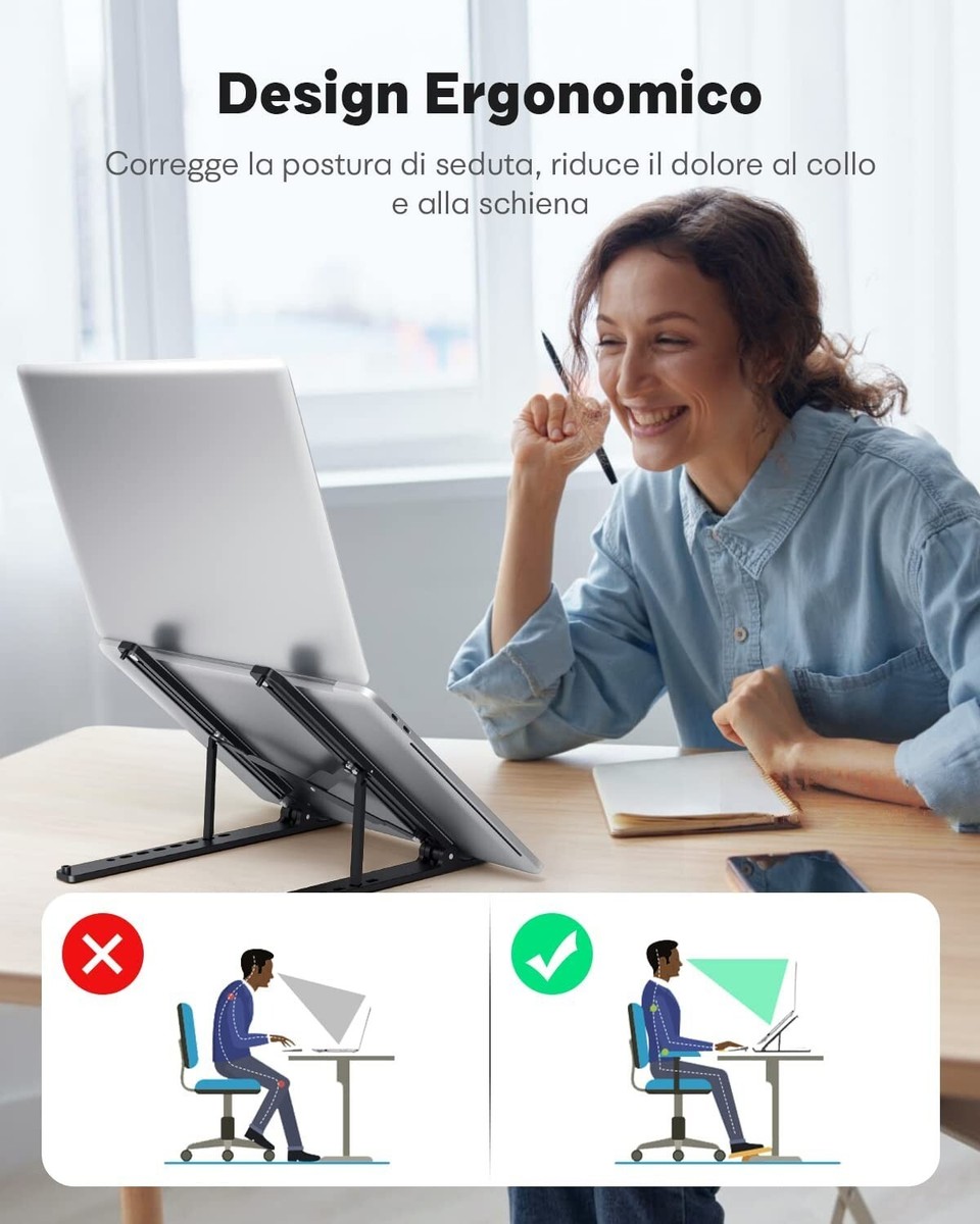 Supporto Laptop Pieghevole In Fibra Di Carbonio - 7 Altezze Regolabili, Ergonomico, Portatile - Foto 5