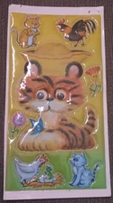 Vintage Big Wiggle Eyes Puffy Sticker Sheet Imperial Toy - Tiger