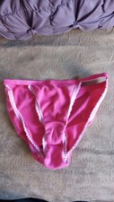 Vtg Victoria  s Secret Pink Cotton Lace String Bikini Panty Size Small Logo Rare