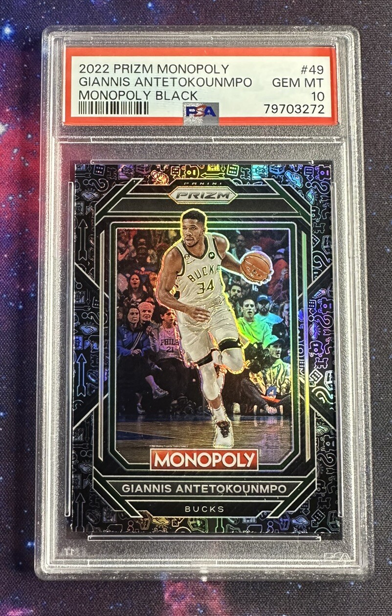 2022 Panini Prizm Monopoly Giannis Antetokounmpo Black Icons PSA 10 #49 Bucks SP