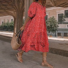 Womens Half Sleeve Plaid Floral Dresses Ladies Summer Holiday Beach Casual Dress
