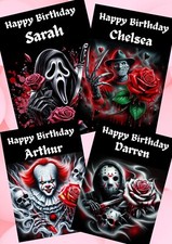 Personalised Birthday Card , Gothic Horror Birthday Card , IT clown Scream Jason