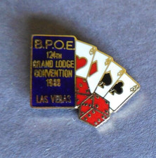 Elks Lodge lapel pin -124th Elks Grand Lodge Convention - 1988 Las Vegas - aces