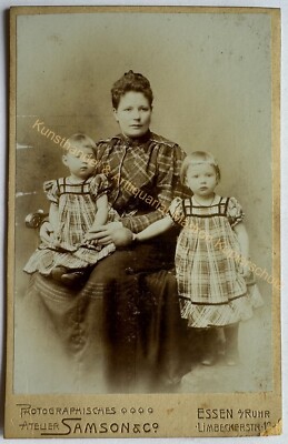 orig. KAB Kabinett Foto Fotografie Bild alt Mode Essen Ruhr 1890 Mutter Kinder