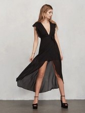 Reformation Wrap Dress Black Ruffled Plunging Neckline Charlene size XS