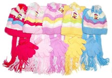Baby Girl Knit Beanie Hat, Scarf  Gloves Set e125 