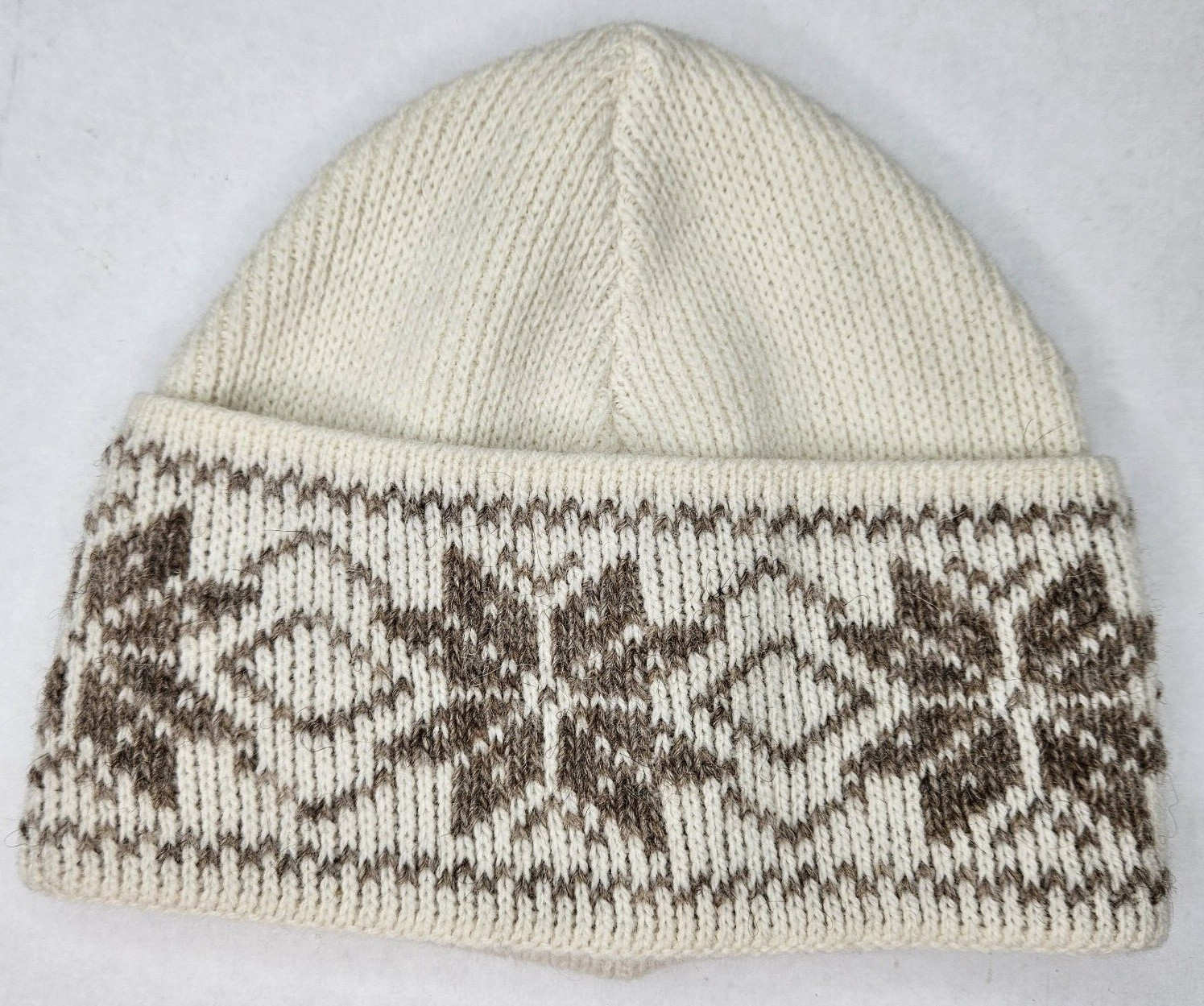 Varma Icelandic Wool Fair Isle Beanie Nordic Star Ivory Taupe Snowflake Ski
