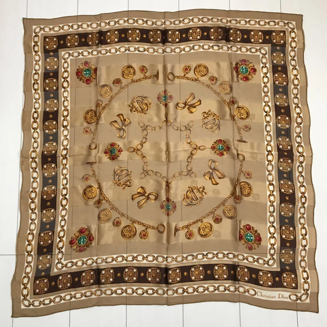 Christian Dior scarf 85cm 33″ square silk jewelry brown