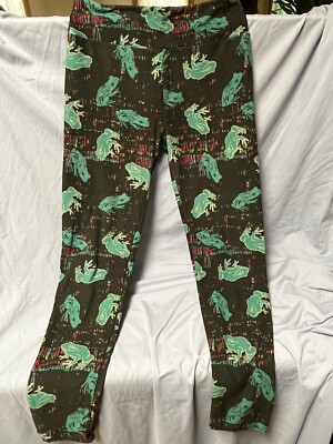 OS LuLaRoe One Size Leggings Multicolor Green Frogs On Black