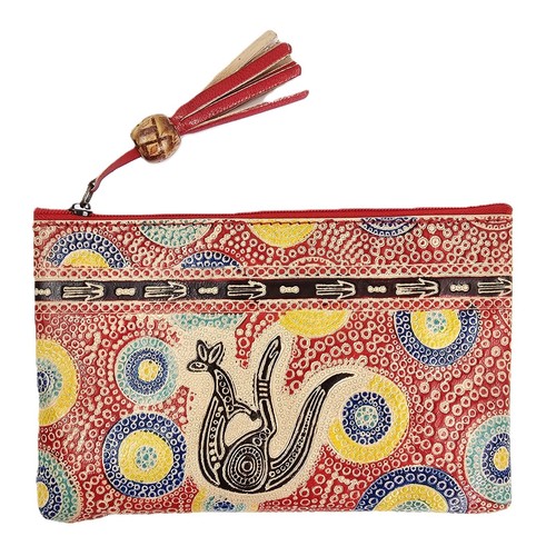Leather Make Up Vanity Case Australia Aboriginal Art Souvenir Kangaroo Flowers - Picture 6 of 13