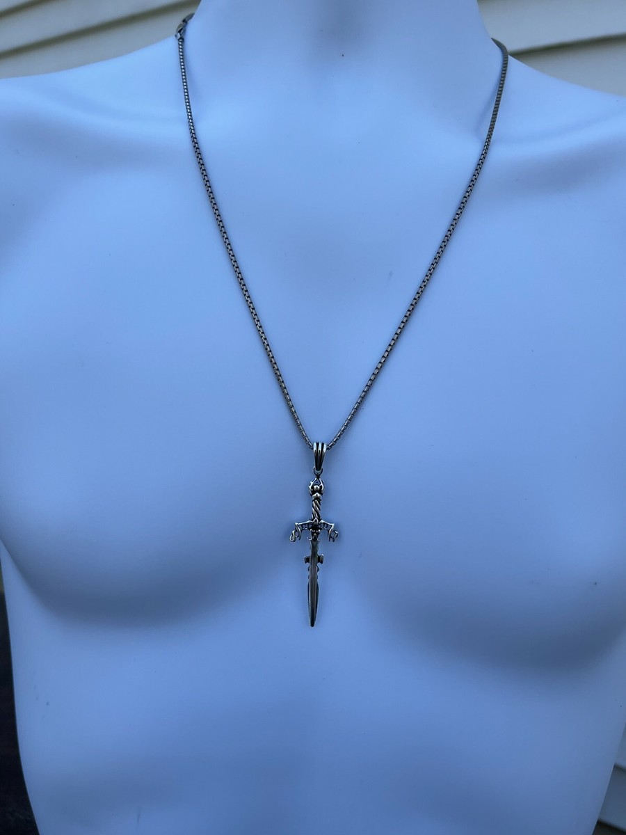 Mens Real 925 Sterling Silver Viking Sword Pendant Necklace Chain