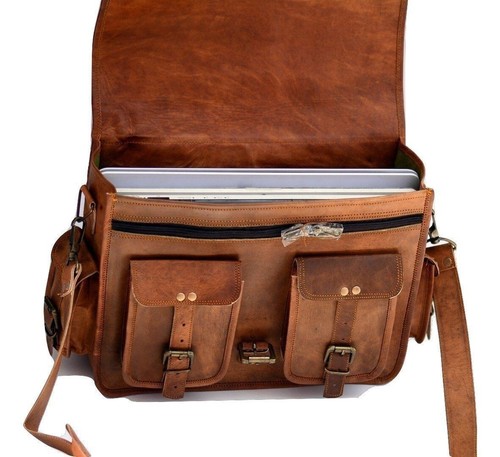 New Brown Briefcase Leather Laptop Shoulder Men's Messenger Handmade Bag - Afbeelding 2 van 8