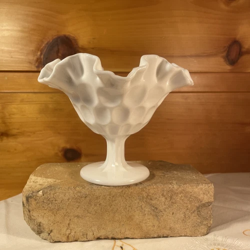 Vintage Fenton Olde Virginia Thumbprint Milk Glass Footed Nut Dish Compote