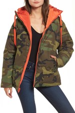 Kendall + Kylie Reversible Camouflage Down Jacket Coat Camo/orange Size S