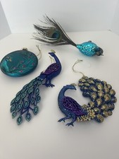 Lot of 4 Peacock Ornaments, Vintage Blown Glass, Kurt S Adler, Teal  Purple