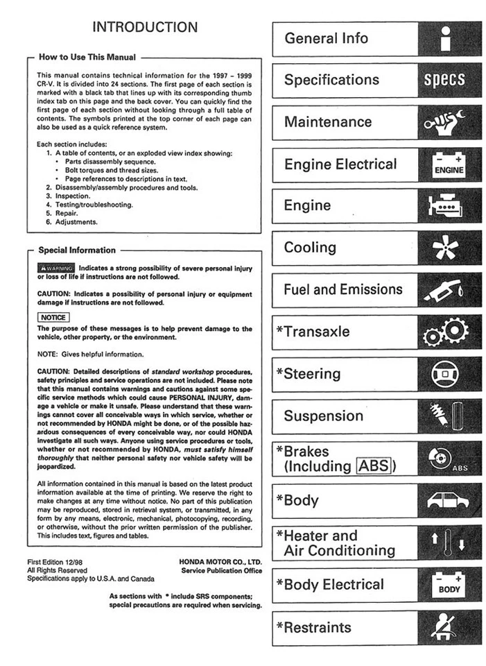 1997 1998 1999 Honda CR-V CRV Shop Service Repair Manual - Image 2 of 4