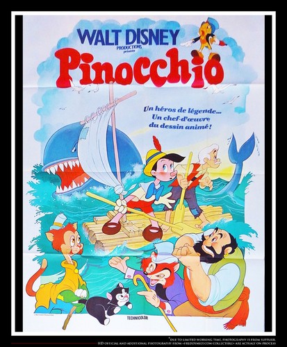 PINOCCHIO Walt Disney Large French Vintage Movie Poster Original R1970's
