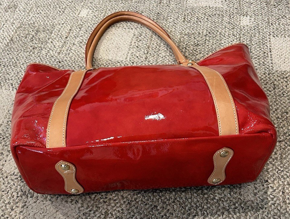 New Cavalcanti Red Patent Leather Tote Bag Genuine Leather Made in