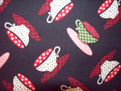 MOD COFFEE TEA CUPS DRINKS BRIGHT COTTON FABRIC FQ OOP