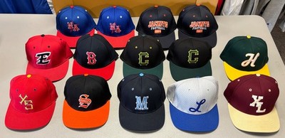 New Set Of 14 Vintage Pro-Line Baseball Cap Samples, Various Materials And Sizes