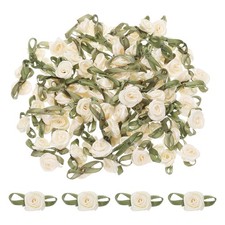 100pcs Beige Ribbon Roses 5/8"x1-3/16" Mini Roses for Crafts Artificial Flowers