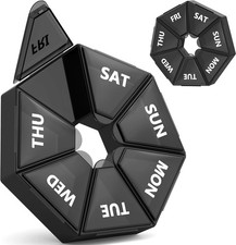 Gelibo,Weekly Pill Organizer, 2 Pack Portable Travel Box Dispenser Black