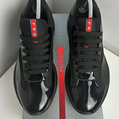 PRADA Men's Black/Red Low Top Lace-Up Athletic Sneakers with Logo Tab