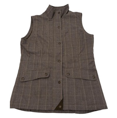 Dover Saddlery Equestrian Vest Womens M Brown Plaid Primaloft Quilted Insulated