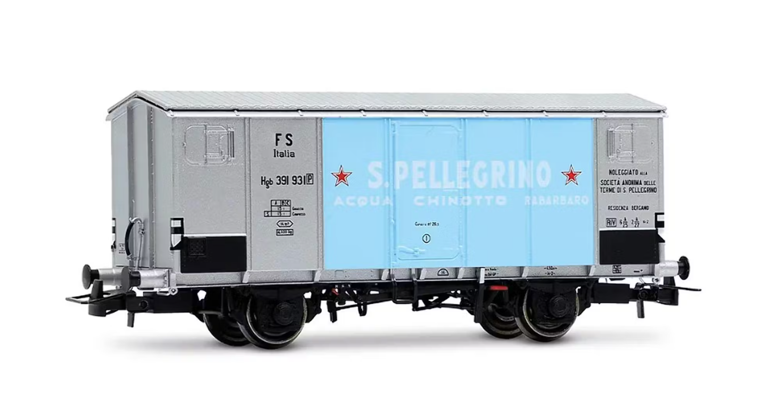 Rivarossi HR6712 H0 1:87 Silver Aluminum Advertising Wagon ""San Pellegrino""