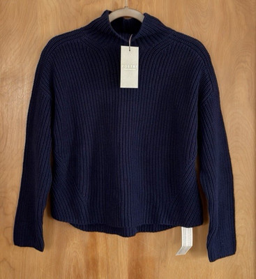 Poetry Women's Cotton Tape Textured Funnel-Neck Sweater Ink Blue US Size 10 NWT